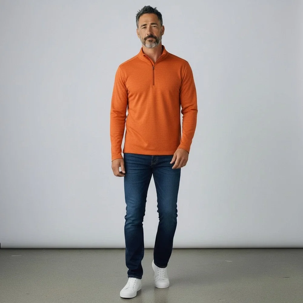 REI Co-op Half Zip Pullover Men L Bright Orange Performance Midweight Base Layer